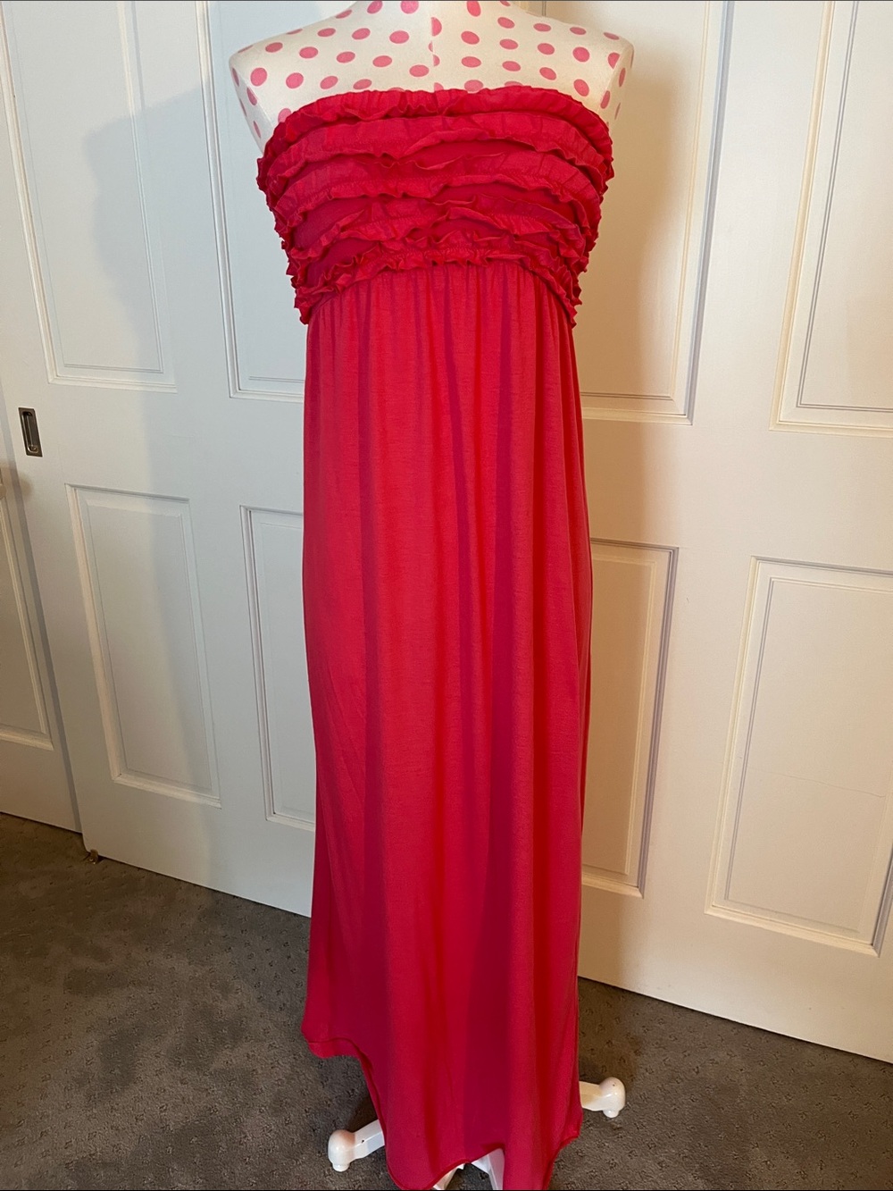 Xhilaration Hot Pink Strapless Ruffle Bodice Maxi Dress
